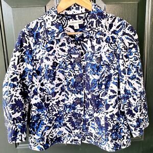 Coldwater Creek Sz 10 100% Cotton Blue and White Textured Jacket Casual Polished